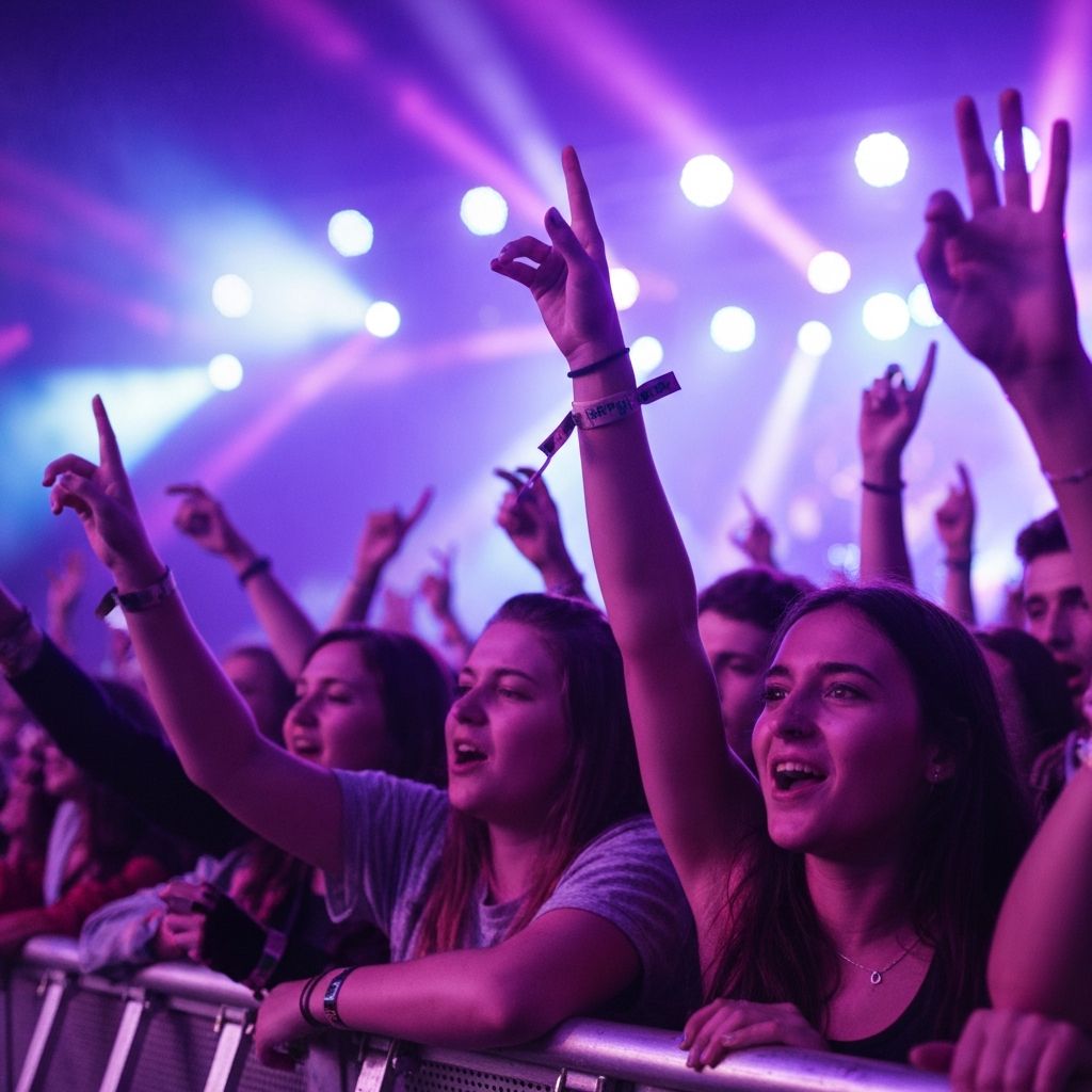 Concert crowd with raised hands