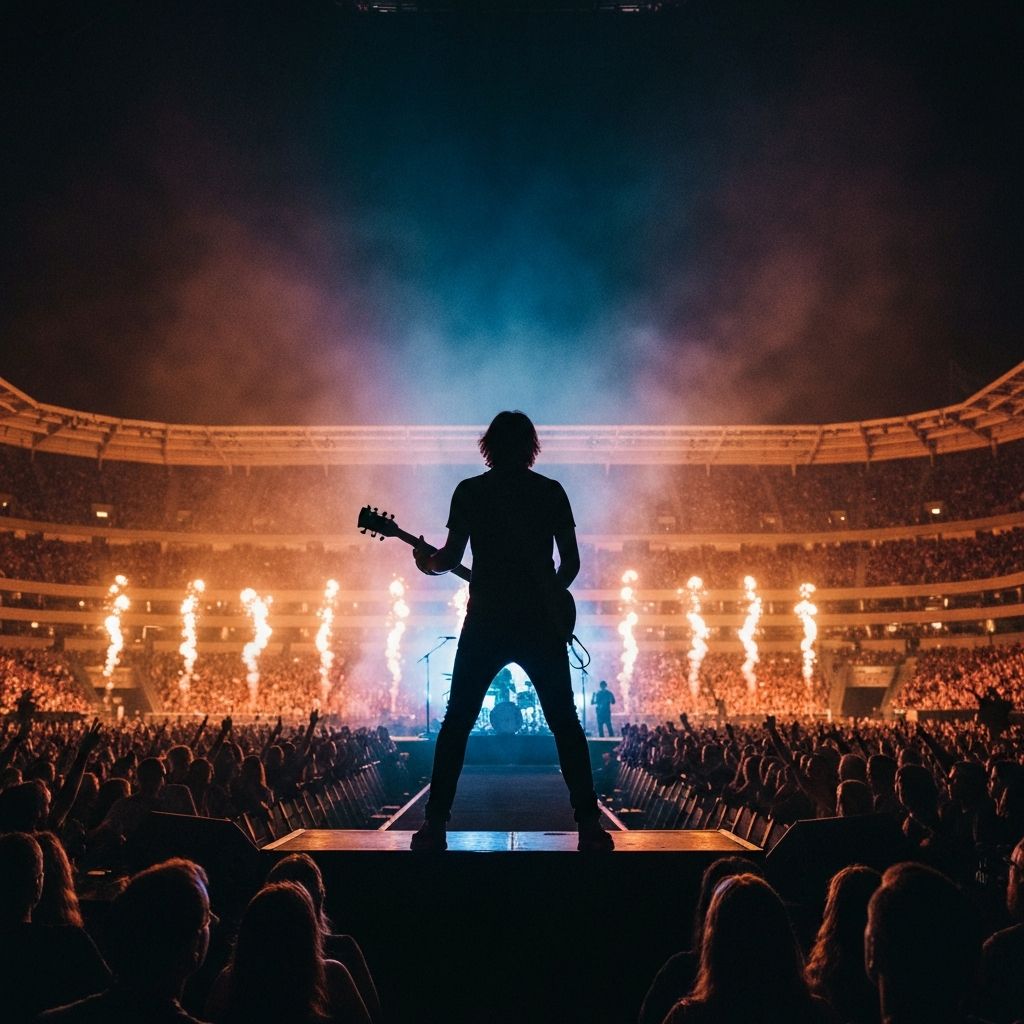 Rock band on stadium stage